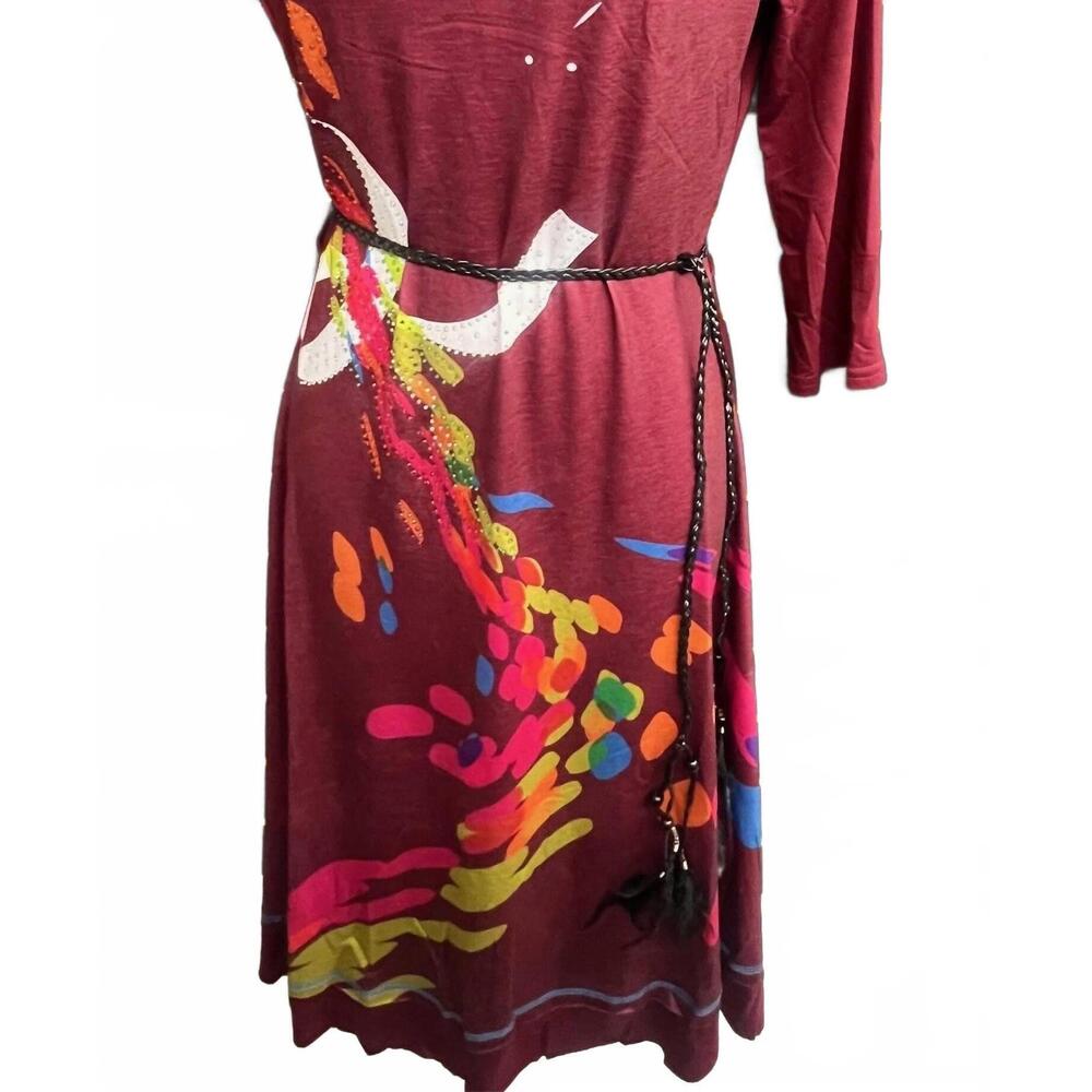 NEW MICHAEL K women's belted beauty jersey dress in meadow wine